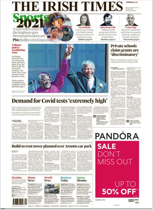 Irish Times front page