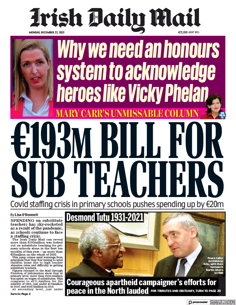 Irish Daily Mail front page