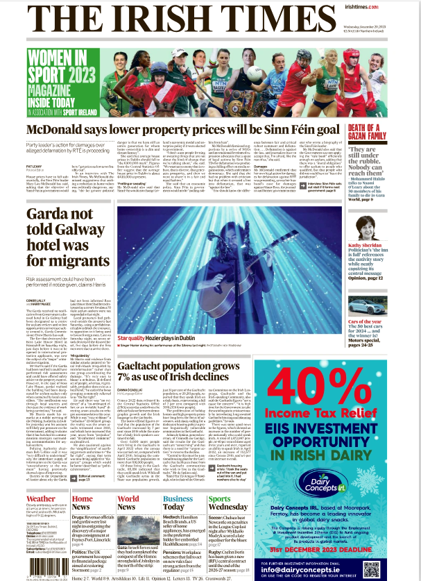 What The Papers Say: Wednesday's Front Pages - Homepage - Roscommon Herald