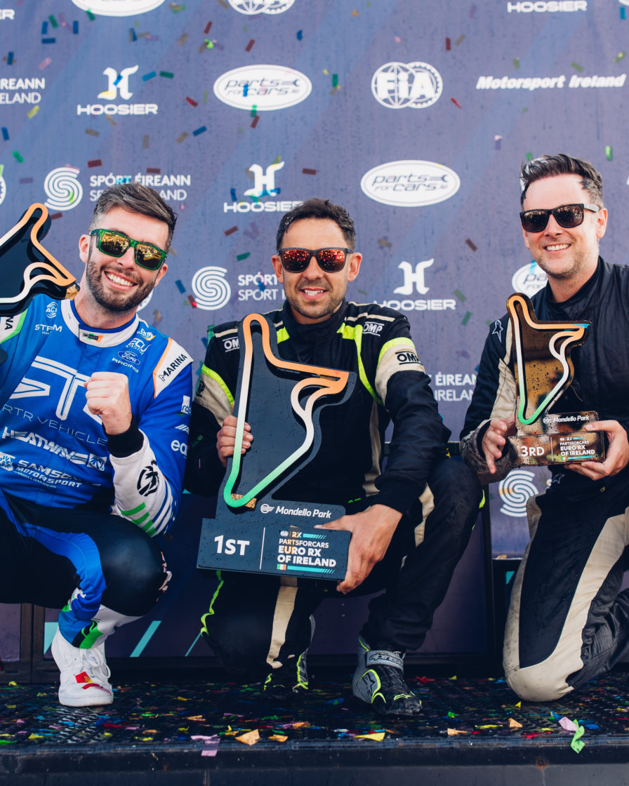 James Deane (left) who completed his debut Rallycross, finishing in second place